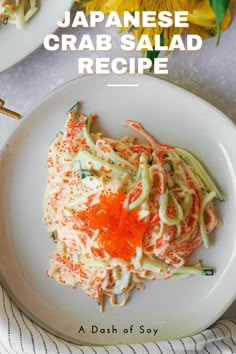 the cover of japanese crab salad recipe on a white plate