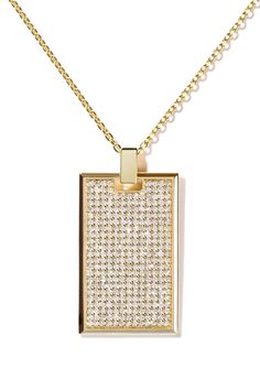 Giving you the perfect everyday sparkle, this pendant will add a cool edge to your AS29 jewels. Crafted in solid 18k gold, this rectangular pendant is encrusted in pave diamonds and is detailed with a solid gold bail. Added to your favourite AS29 chain, this pendant is perfect for everyday wear. Rectangular Diamond Cut Diamond Necklace, Diamond Necklace With Rectangular Pendant, Luxury Formal Diamond Necklace With Rectangular Pendant, Luxury Diamond Necklace With Large Pendant, Luxury Diamond Necklace With Rectangular Pendant For Formal Occasions, Luxury Diamond Necklace With Rectangular Pendant For Formal Events, Rectangular White Gold Diamond Necklace, Rectangular Diamond Necklace In White Gold, Rectangular White Gold Diamond Necklace With Accents