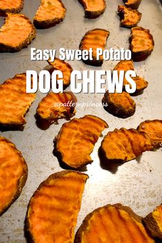 Sweet potatoes cut in slices with a crinkle cutter on a baking sheet. "Easy Sweet Potato Dog Chews by pattern princess. Sweet Potato Chews For Dogs, Dog Snacks Recipes, Sweet Potato Dog Chews, Dogs Recipes, Sweet Potato Dog, Kitty Treats, Sweet Potato Dog Treats, Potato Dog