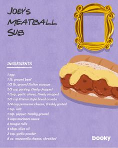 an advertisement for a meatball sub with information about the ingredients and how to make it