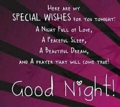 a purple background with black and white lines that says, good night here are my special wishes for you tonight