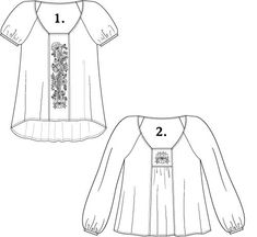 the front and back views of a blouse sewing pattern