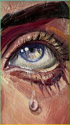 a painting of an eye with tears on it