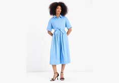 Turn to this waist-cinching midi done in our lightweight cotton poplin for an effortlessly elegant look. | Kate Spade Poplin Midi Montauk Dress, Astral Blue - XXS Cotton Workwear Dress With Pleated Waist, Workwear Midi Dress With Gathered Waist, Cotton Midi Dress With Fitted Waist, Casual Midi Dress With Fitted Waist For Work, Elegant Blue Midi Dress With Gathered Waist, Blue Belted Midi Dress For Daywear, Kate Spade Summer Workwear Dresses, Spring Cotton Shirt Dress With Pleated Waist, Short Sleeve Midi Dress With Gathered Waist For Work