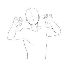 a drawing of a man flexing his muscles with one arm raised in the air