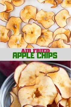 an apple chips cut in half and placed on top of each other with the words are fried