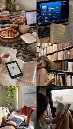 there are many different pictures of people reading books