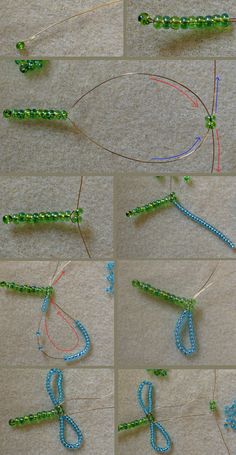 the instructions for making beaded bracelets are shown in several different positions and sizes