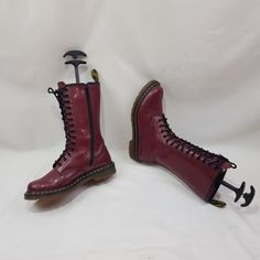 We offer you cherry red women's leather knee-high boots with round toe. These fashionable boots have 14 holes for laces, there is also a zipper, which is very convenient. 90's to 2000's fashion. Soft leather in these boots is very comfortable. Polyurethane sole, very practical, and wear-resistant. One of a kind. Limited edition and in excellent condition. Materials: leather The circumference calf width: 12,5 - 14,5 Inches Heel height: 1 Inches Boots height with heel included: 13 inches Size - (8 Boots Shoes Women, 90s Boots, Women Y2k, Vintage Boots, Womens Knee High Boots, 5 Inch Heels, Boots Women, 2000s Fashion, Boots Shoes