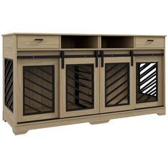 the sideboard is made out of wood and has two doors