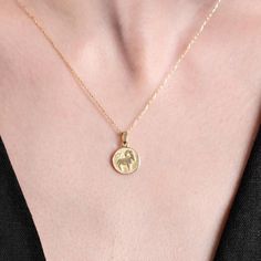 This 14K solid gold Aries necklace celebrates the bold, ambitious spirit of Aries. Crafted with meticulous detail, it features a stunning gold Aries coin pendant that captures the essence of the first zodiac sign. Perfect for birthdays, anniversaries, or as a special token of appreciation, this necklace is a meaningful and stylish way to show you care. PRODUCT DETAILS: * Material: 14K Solid Gold (real solid gold, no gold-filled or no gold plated material) * Choice of Gold Color: Yellow Gold, Ros Yellow Gold Zodiac Sign Necklace For Anniversary, Anniversary Zodiac Sign Necklace In Yellow Gold, Anniversary Zodiac Sign Yellow Gold Necklace, Anniversary Yellow Gold Zodiac Necklace, Yellow Gold Zodiac Sign Charm Necklace With Round Pendant, Yellow Gold Zodiac Sign Charm Necklace, Yellow Gold Zodiac Sign Round Pendant Charm Necklaces, Yellow Gold Zodiac Sign Round Pendant Charm Necklace, Gold Initial Pendant Necklace For Good Luck