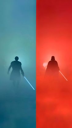 two different images of the same person with a light saber in their hand, and one is