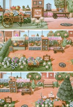 there are two pictures of the same house and garden area in this video game,