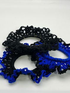 🎀Our 3 pieces of blue and black hair ties are gentle. They don't slide or come off, and you'll see that your ponytail remains in place the whole day minus the creasing a traditional scrunchie would provide. Dividend and softer material, fine texture, glossy and relaxing, stretchable and elastic. A more attractive look for all the girls and a creek of happiness for everyone. The best part is these hair ties won't damage your hair. Suitable for thick hair. 🎀These crochet ponytail holders are excellent hair supplements for buns, messy buns, ponytails, plaits, or pigtails. Each hair tie includes long-lasting elastic bands, smooth and comfortable to wear and fix your hair firmly. It is effortless to extract it without harming your hair. Long-lasting enough to be utilized for a long time. Thes Crochet Hair Bands, Scrunchies Crochet, Crochet Ponytail, Hair Supplements, Messy Buns, Hair Scrunchies, Crochet Hair, Ponytail Holder, Hair Long