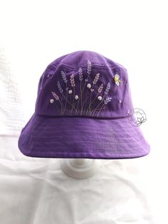 Hand Embroidery Lavender and Bee Bucket Hat Khaki Bucket Hat - Etsy Vietnam Embroidered Cotton Hat As Gift, Cotton Bucket Hat For Gift, Cotton Bucket Hat Gift, Purple Cap As A Gift, Purple Hat As A Spring Gift, Purple Hat For Spring As A Gift, Purple Hat For Spring Gift, Embroidered Adjustable 5-panel Hat, Adjustable Embroidered 5-panel Hat