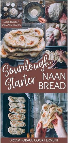 the cover of sound dough starter naan bread is shown with images of different types of bread