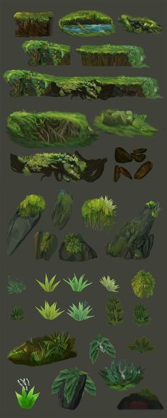 some green plants and rocks are shown in this graphic art work, which is very detailed