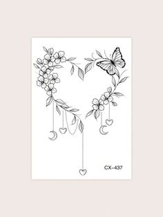 a drawing of flowers and butterflies with the word cx - 477 on it