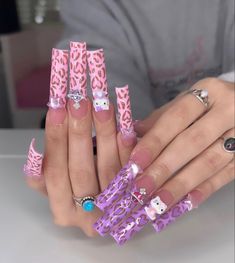 Bratz Nails Acrylic, Bratz Nails, Tapered Square Nails, Long Acrylic Nail Designs, Girly Acrylic Nails, Nail Candy, Exotic Nails, Long Square Acrylic Nails, Unique Acrylic Nails