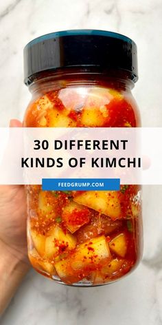 a jar filled with different kinds of kimchi