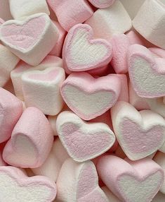 pink and white marshmallows with hearts on them