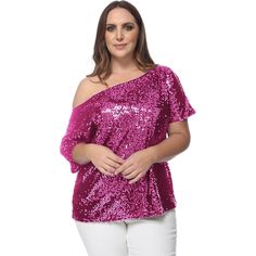 Elevate your party style with the Anna-Kaci Plus Size Sequin One Shoulder Short Sleeve Sparkle Party Top. Perfectly designed to reveal one shoulder, this sequined top strikes the perfect balance of sexy and stylish. The sequins catch the light, creating a dazzling effect that ensures all eyes will be on you. With a relaxed fit that beautifully showcases your shoulders, this top provides both comfort and a flattering silhouette for all body types. Ideal for special nights out, it's a sexy, edgy, Plus Size Sequin, Work Christmas Party, Sparkle Party, Plus Size Top, Top For Women, Party Tops, Sequin Top, Style Expert, Party Fashion