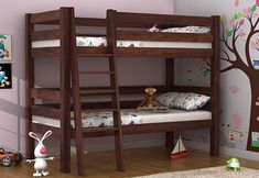 a child's bedroom with bunk beds and toys