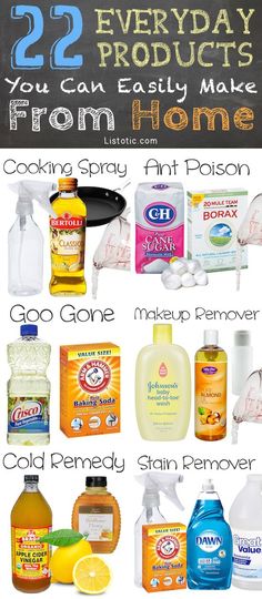 an advertisement for cleaning products with the words 22 everyday products you can easily make from home