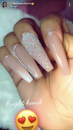 Long Acrylic Nails Coffin, Bling Acrylic Nails, Glam Nails, Nails Gel, Crystal Nails, Coffin Nails Designs