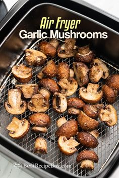 air fryer garlic mushrooms cooking on the grill