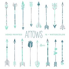 the arrows are drawn in watercolor and have different shapes, sizes, and colors