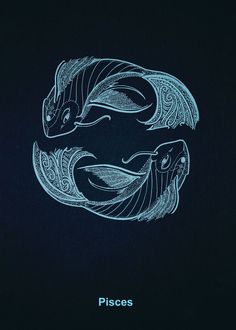 an image of two fish swimming in the ocean with words pisces on it