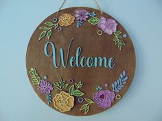 Our Welcome wreath features multiple lovely 3D flowers in beautiful pastel color design, making it a standout addition to your seasonal decor. Ideal as a gift, we are happy to include a handwritten card with your personal message. Simply provide the details in your checkout notes. Welcome Flowers, Welcome Door Hanger, Front Door Sign, Client Appreciation, Spruce Up Your Home, Front Door Signs, Welcome Door, Storm Door, Canvas Ideas