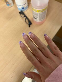 Purple French Tip With Design, Purple Zebra Print Nails, Nails Acrylic Designs Blue, Purple Zebra Nails, Olivia Rodrigo Nails Ideas Guts, Purple French Tips, Mail Inspo, Purple Zebra Print