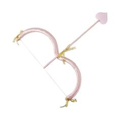 a pink bow and arrow shaped object with gold trimmings on the end, against a white background