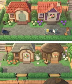 two pictures of the same house in animal crossing