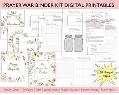 Prayer War Binder for Faith Journal, Bible Study or Gratitude Digital Kit with Binder Tabs for Women | Digital Download Printables | Floral Faith Binder, Encouragement Printables, Journal Bible Study, Binder Tabs, Bible Study Worksheet, Christian Journal, Online Prayer, Digital Downloads Printables