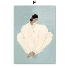 a painting with the letter f on it and an image of a woman in white