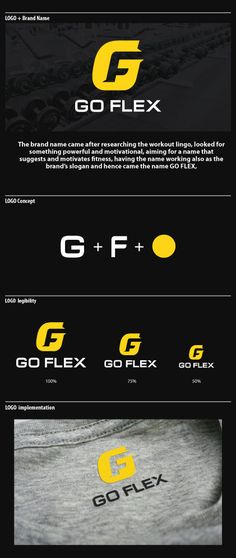 the logo for go flex is shown in three different colors and font styles, including yellow