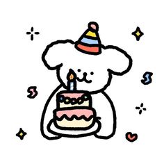 a drawing of a teddy bear holding a birthday cake with a candle on it's face