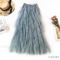 Lasaky - Chic High-Waisted Skirt with Romantic and Ethereal Ruffled Hem - Elegant Long Chiffon Dress Chiffon Ruffle Skirt For Party, Party Chiffon Skirt With Ruffles, Spring Party Flowy Maxi Skirt, Flowy Party Skirt With Ruffles, Flowy Maxi Skirt For Spring Party, Spring Party Chiffon Maxi Skirt, Spring Fitted Chiffon Maxi Skirt, Fitted Chiffon Maxi Skirt For Spring, Spring Chiffon Fitted Maxi Skirt