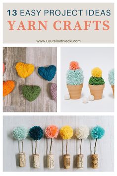 yarn crafts that are easy to make with yarn balls and crocheted flowers,