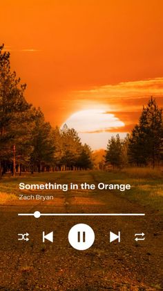 an orange sunset with the words something in the orange above it and trees on either side