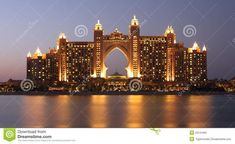 the palace hotel at night in abura, united arab emirates stock photo - image