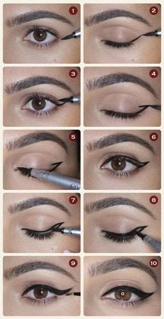 Easy eyeliner how to #eyeliner #beautyhack #makupjunkie Trucco Smokey Eye, Easy Eyeliner, Eyeliner Hacks, Simple Eyeliner, Perfect Eyeliner, Eye Liner Tricks, Homecoming Makeup Browneyes, How To Apply Eyeliner, Makeup Tricks