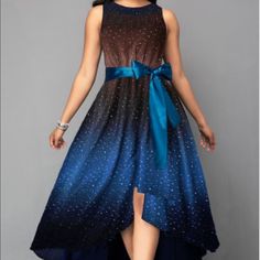 Round Neck Star Print High Low Ombr Dress Brand New! Bought For A Cruise But Was Too Long. I’m 5’2” Low High Dress, Retro Galaxy, High Low Party Dresses, Galaxy Dress, Big Size Dress, Sukienki Plus Size, Ombre Dress, Fashion Dresses Online, Club Party Dresses