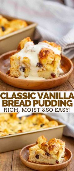 a casserole dish filled with bread pudding