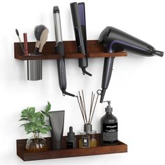 PRICES MAY VARY. High Quality - Crafted with precision & elegance in mind, our hair dryer holder is made from high-quality pine wood. This durable material not only ensures longevity but also adds a touch of nature. Cup Holder - This hair tool holder & organizer has a removable heat-resistant cup holder. This thoughtful feature lets you safely store hot styling tools immediately after use, preventing accidental burns. Multiple Sections - Say goodbye to cluttered countertops & tangled cords. With Hair Tool Holder, Product Organizer, Tv Makeup, Hair Tool Storage, Wall Nook, Curling Iron Holder, Blow Dryer Holder, Hair Product Storage, Hair Product Organization