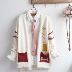 Cat Print T-shirt Cute School Student V-Neck Cardigan is only 34.48,shipping all over the world. Beige Pullover, Pull Beige, J Fashion, V Neck Cardigan, Beige Sweater, White Beige, Cat Print, Over 60, Women's Blazer