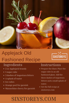 Applejack Old Fashioned Recipe Old Fashioned Recipe, Bride Quotes, Fall Drink, Airbnb Promotion, Bar Spoon, Recipe Simple, Drinks Alcohol, Sugar Cubes, Angostura Bitters